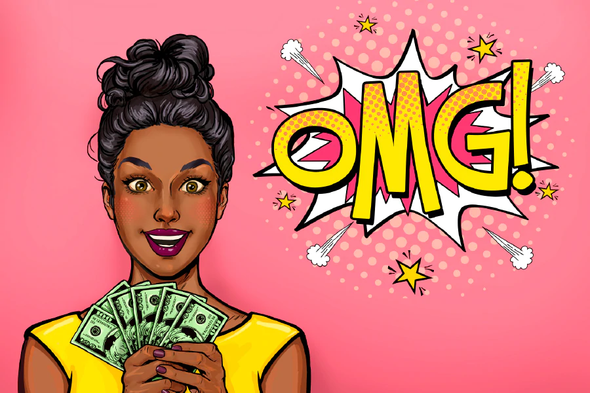 OMG Quote & African Girl with Money Illustration Pop Arts & Comic Poster Print 100% Australian Made Stretched Canvas Ready to Hang - 2158