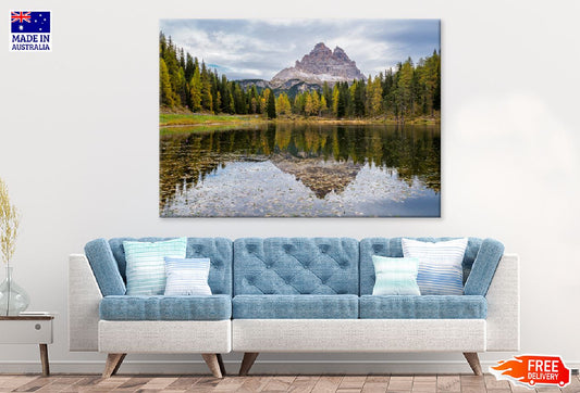 Tre Cime di Lavaredo Peaks & Lake Print 100% Australian Made Stretched Canvas Ready to Hang - 1006