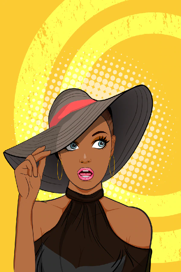 African Girl with Hat Illustration Pop Arts & Comic Poster Print 100% Australian Made Stretched Canvas Ready to Hang - 2123