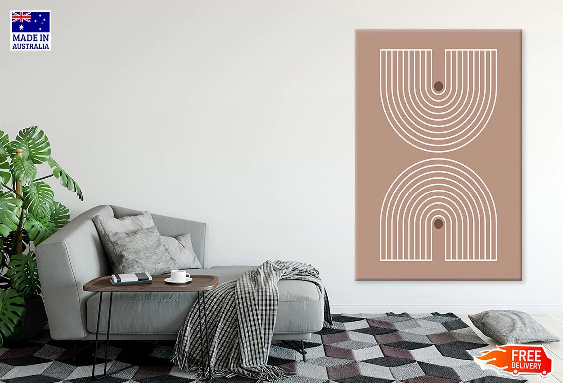 Brown Circles & White Lines Design Print 100% Australian Made Stretched Canvas Ready to Hang - 1822