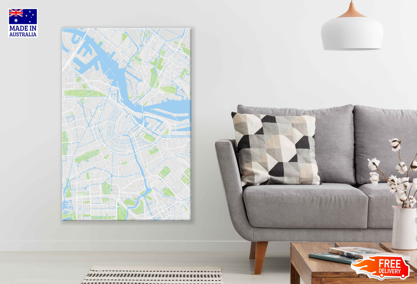 Amsterdam City Netherland Detailed Map Print 100% Australian Made Stretched Canvas Ready to Hang - 2322