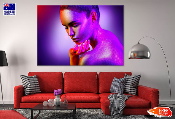 Girl & Glitter Neon Makeup View Print 100% Australian Made Stretched Canvas Ready to Hang - 1327