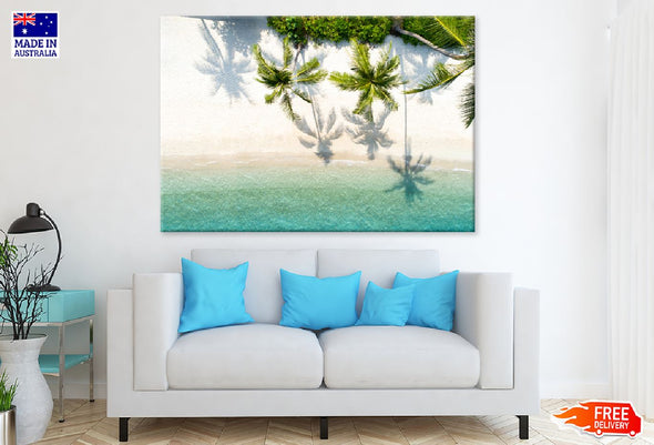 Palm Trees & Sea Aerial View Print 100% Australian Made Stretched Canvas Ready to Hang - 1390