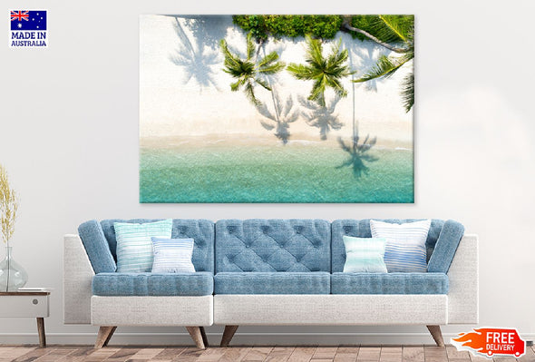 Palm Trees & Sea Aerial View Print 100% Australian Made Stretched Canvas Ready to Hang - 1390