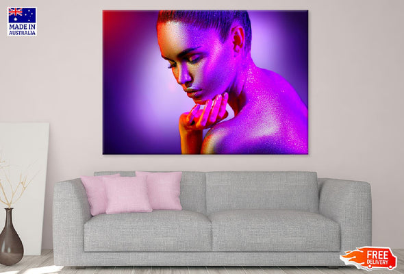 Girl & Glitter Neon Makeup View Print 100% Australian Made Stretched Canvas Ready to Hang - 1327