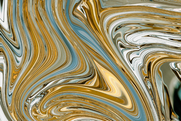 Gold Silver Blue Swirl Abstract Design Print 100% Australian Made Stretched Canvas Ready to Hang - 1142