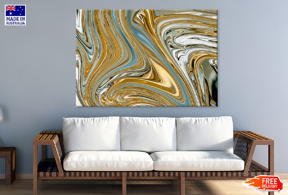 Gold Silver Blue Swirl Abstract Design Print 100% Australian Made Stretched Canvas Ready to Hang - 1142