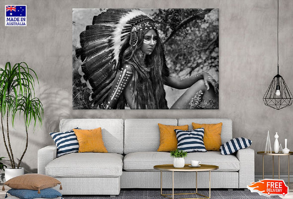 Indian Woman Hunter B&W Photograph  Print 100% Australian Made Stretched Canvas Ready to Hang - 1923