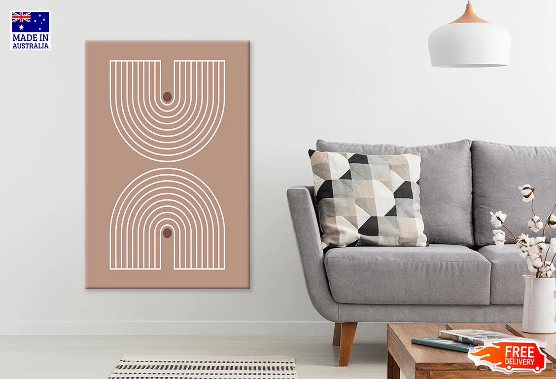 Brown Circles & White Lines Design Print 100% Australian Made Stretched Canvas Ready to Hang - 1822