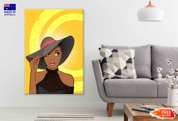 African Girl with Hat Illustration Pop Arts & Comic Poster Print 100% Australian Made Stretched Canvas Ready to Hang - 2123