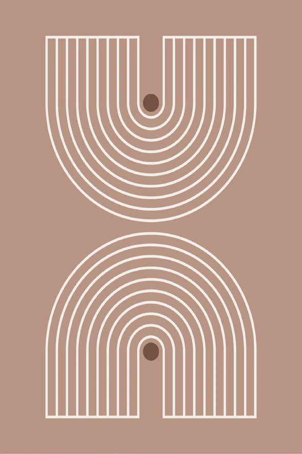 Brown Circles & White Lines Design Print 100% Australian Made Stretched Canvas Ready to Hang - 1822