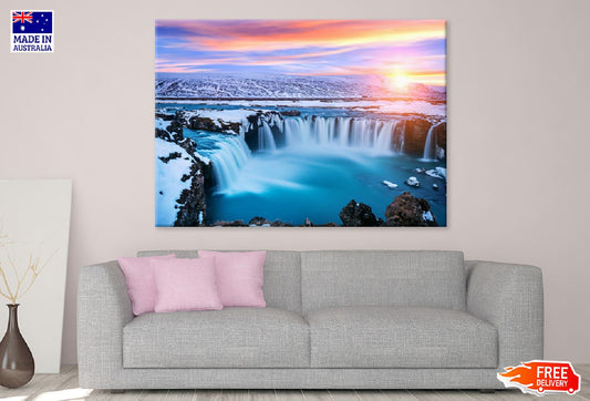 Godadoss Waterfall Sunset View Print 100% Australian Made Stretched Canvas Ready to Hang - 1043