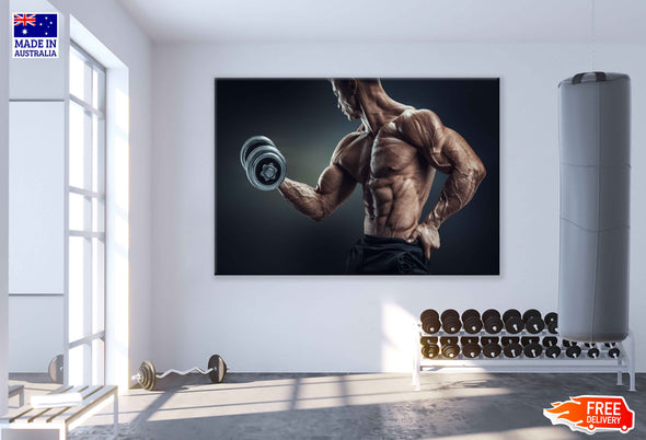 Muscular Man Workout with Dumbells Photograph Print 100% Australian Made Stretched Canvas Ready to Hang - 2224