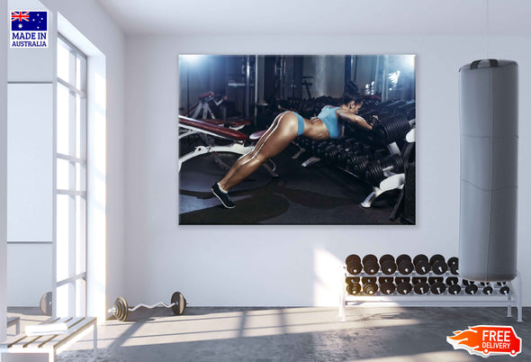 Girl & Dumbell Row in Gym Photograph Print 100% Australian Made Stretched Canvas Ready to Hang - 2281