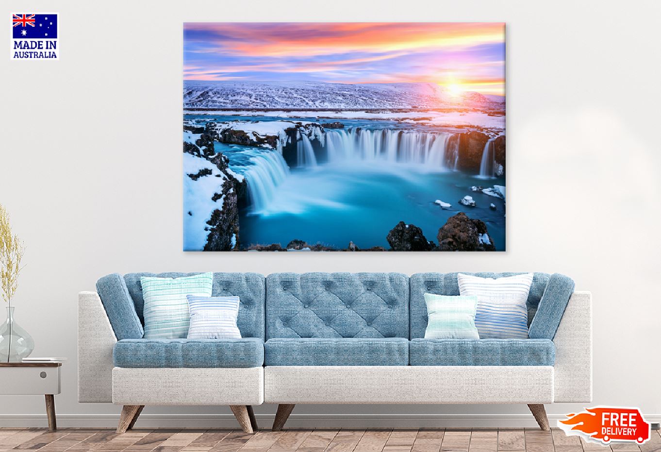 Godadoss Waterfall Sunset View Print 100% Australian Made Stretched Canvas Ready to Hang - 1043