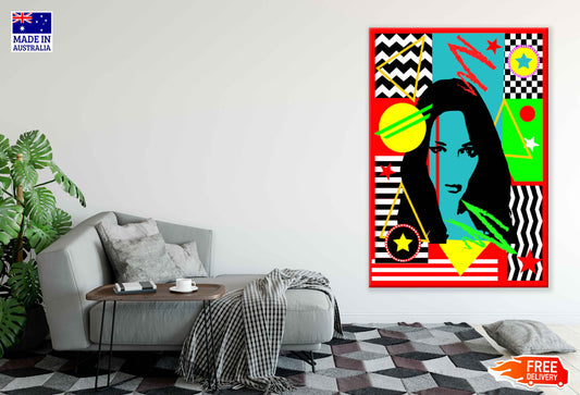 Girl & Abstract Shapes Vector Pop Arts & Comic Poster Print 100% Australian Made Stretched Canvas Ready to Hang - 2124