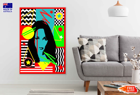 Girl & Abstract Shapes Vector Pop Arts & Comic Poster Print 100% Australian Made Stretched Canvas Ready to Hang - 2124