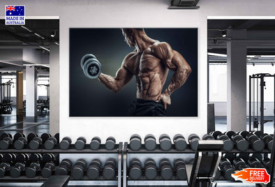 Muscular Man Workout with Dumbells Photograph Print 100% Australian Made Stretched Canvas Ready to Hang - 2224