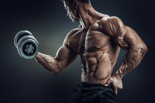 Muscular Man Workout with Dumbells Photograph Print 100% Australian Made Stretched Canvas Ready to Hang - 2224