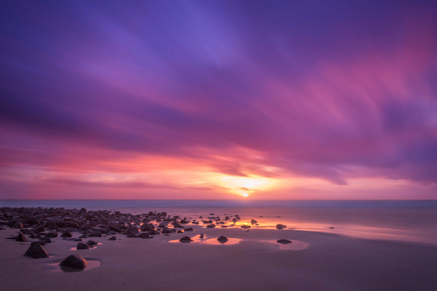 North Entrance Beach Pink Sky Print 100% Australian Made Stretched Canvas Ready to Hang - 1392