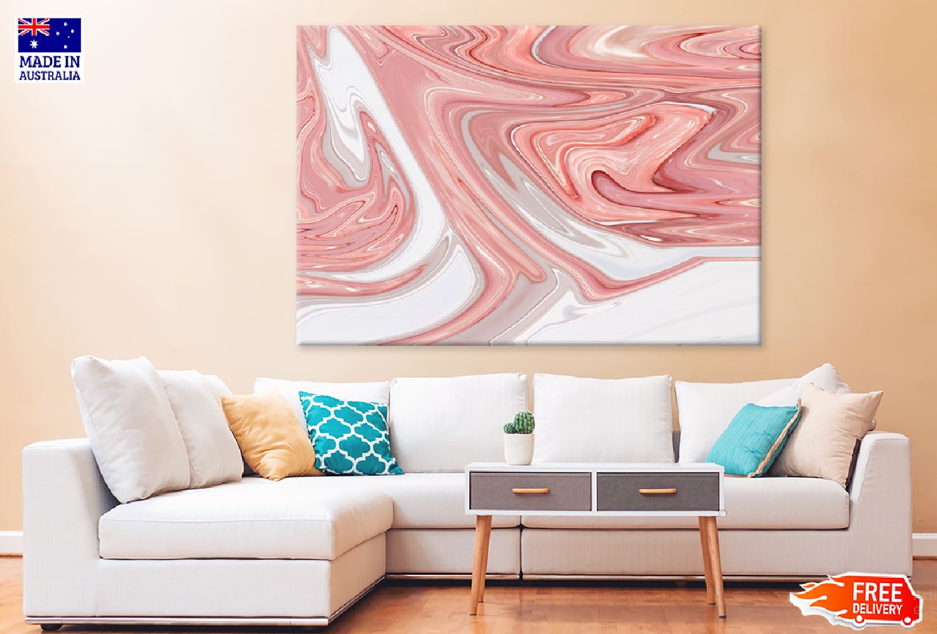 White & Pink Fluid Abstract Art Print 100% Australian Made Stretched Canvas Ready to Hang - 1144