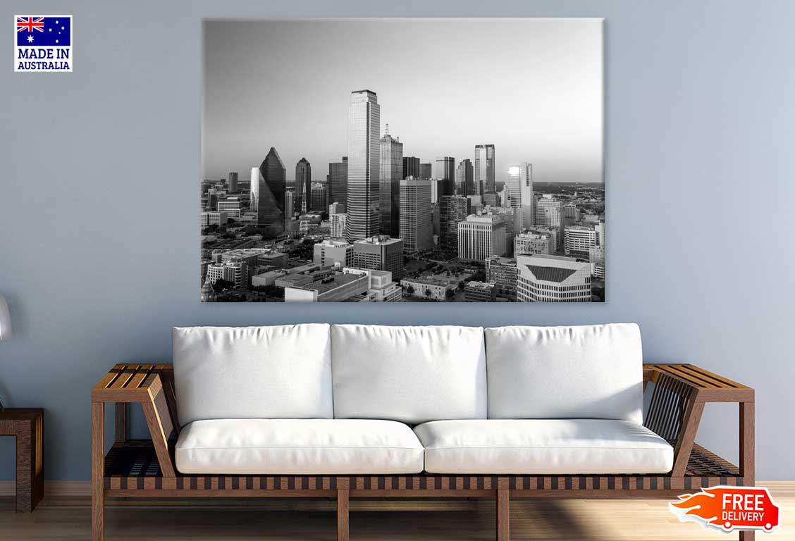 Downtown Dallas B&W Photograph Print 100% Australian Made Stretched Canvas Ready to Hang - 1493