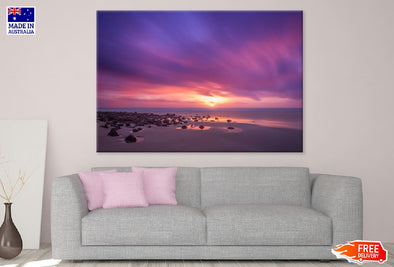 North Entrance Beach Pink Sky Print 100% Australian Made Stretched Canvas Ready to Hang - 1392