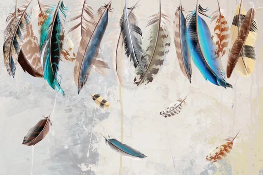 Multicolour Feather Design Digital Art  Print 100% Australian Made Stretched Canvas Ready to Hang - 1925