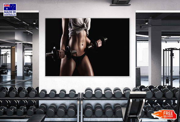 Fit Girl Lifting Dumbells Photograph Print 100% Australian Made Stretched Canvas Ready to Hang - 2225