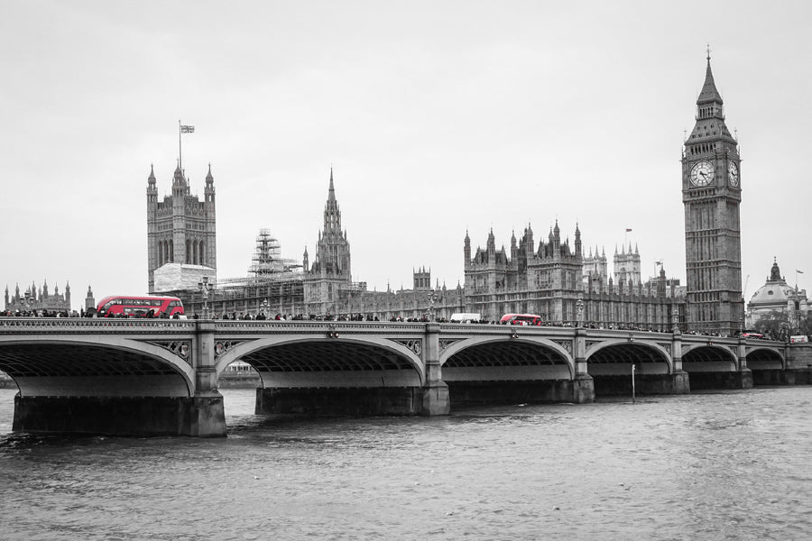 Big Ben Tower & Bridge B&W View Print 100% Australian Made Stretched Canvas Ready to Hang - 1494