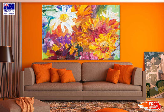 Colorful Flowers Oil Painting Print 100% Australian Made Stretched Canvas Ready to Hang - 1594