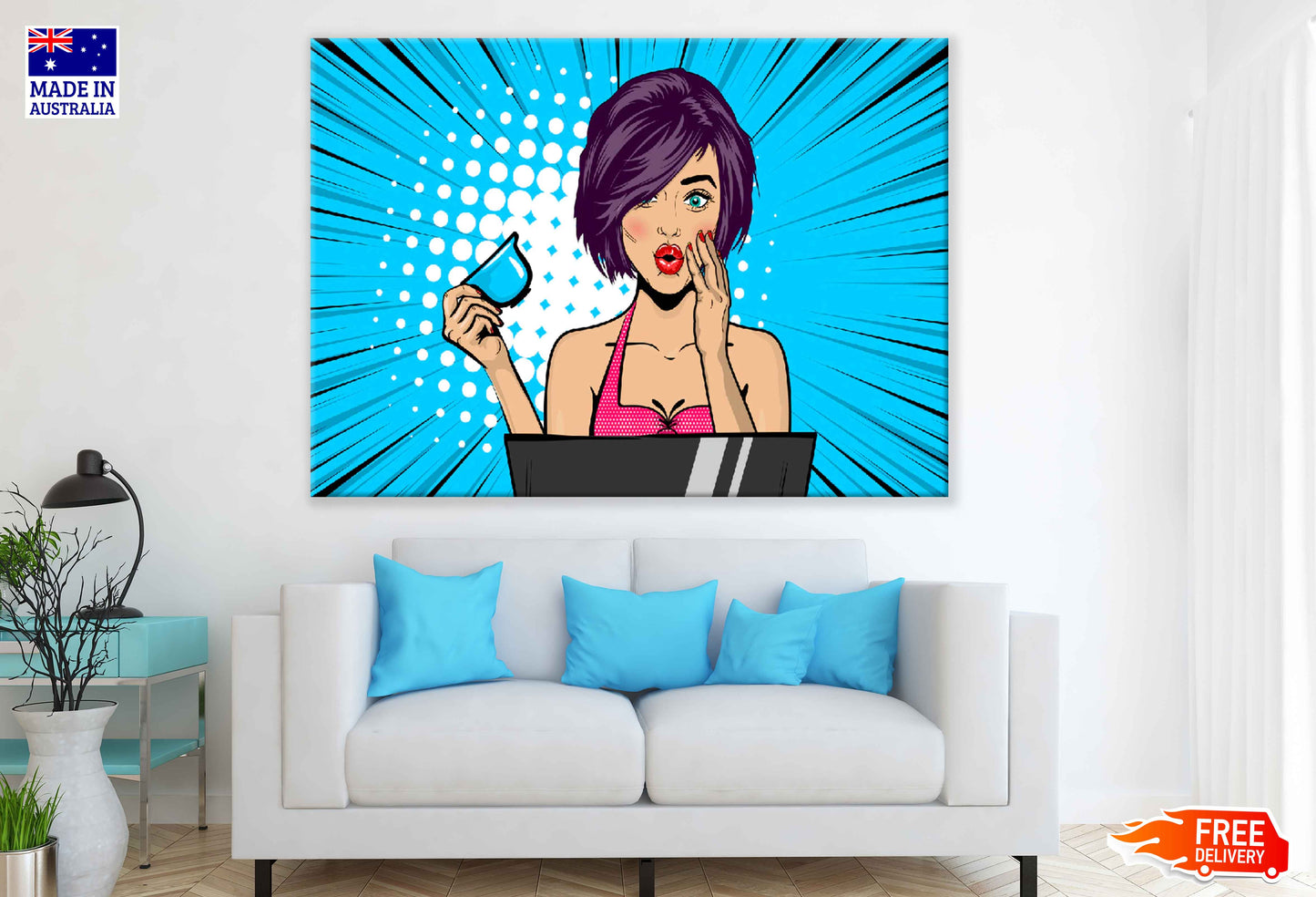 Girl with Tea Cup Illustration Pop Arts & Comic Poster Print 100% Australian Made Stretched Canvas Ready to Hang - 2126