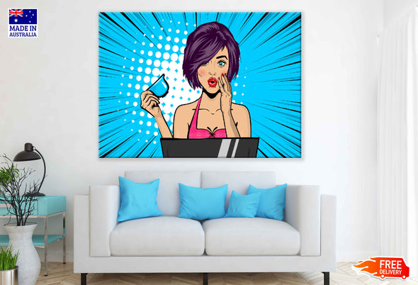 Girl with Tea Cup Illustration Pop Arts & Comic Poster Print 100% Australian Made Stretched Canvas Ready to Hang - 2126