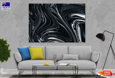 Black Silver Fluid Abstract Art Print 100% Australian Made Stretched Canvas Ready to Hang - 1145