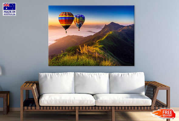 Fog Mountains & Hot Air Balloons Print 100% Australian Made Stretched Canvas Ready to Hang - 1046