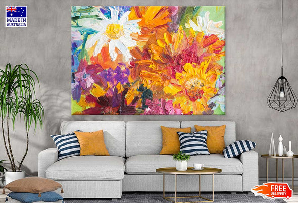 Colorful Flowers Oil Painting Print 100% Australian Made Stretched Canvas Ready to Hang - 1594