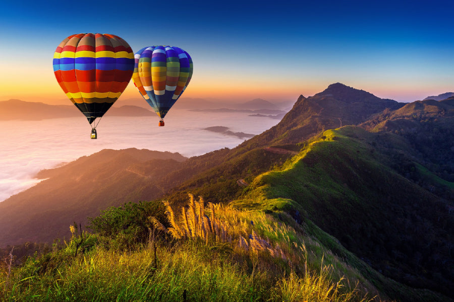 Fog Mountains & Hot Air Balloons Print 100% Australian Made Stretched Canvas Ready to Hang - 1046