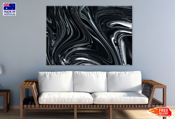 Black Silver Fluid Abstract Art Print 100% Australian Made Stretched Canvas Ready to Hang - 1145