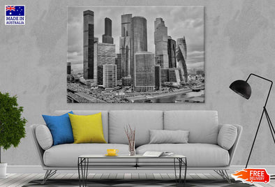 Moscow City B&W View Photograph Print 100% Australian Made Stretched Canvas Ready to Hang - 1495