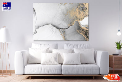 Black Grey & Gold Splash Abstract Print 100% Australian Made Stretched Canvas Ready to Hang - 1146