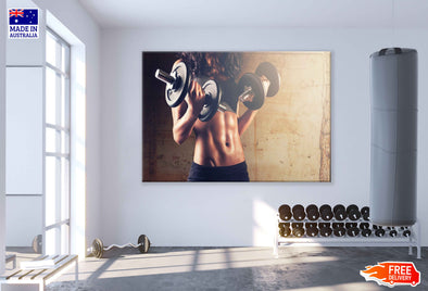 Fit Girl Lifting Dumbells Photograph Print 100% Australian Made Stretched Canvas Ready to Hang - 2227