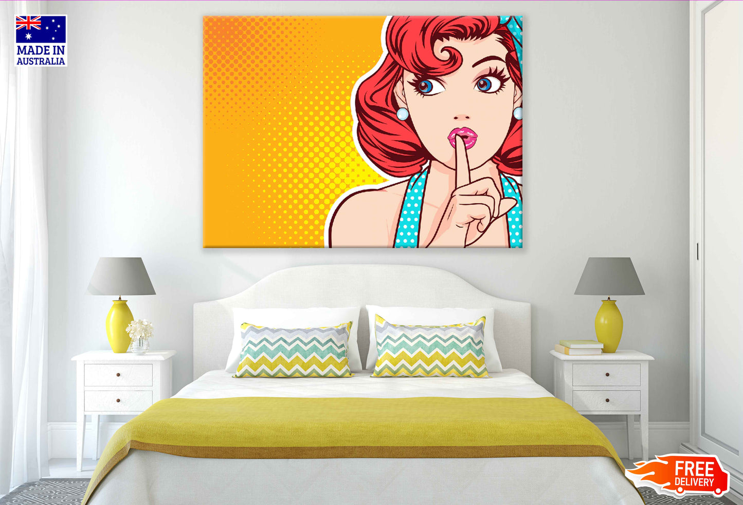 Girl Sign Silence Illustration Pop Arts & Comic Poster Print 100% Australian Made Stretched Canvas Ready to Hang - 2127