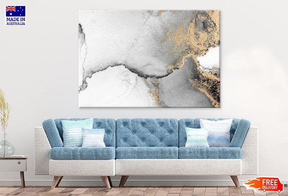 Black Grey & Gold Splash Abstract Print 100% Australian Made Stretched Canvas Ready to Hang - 1146