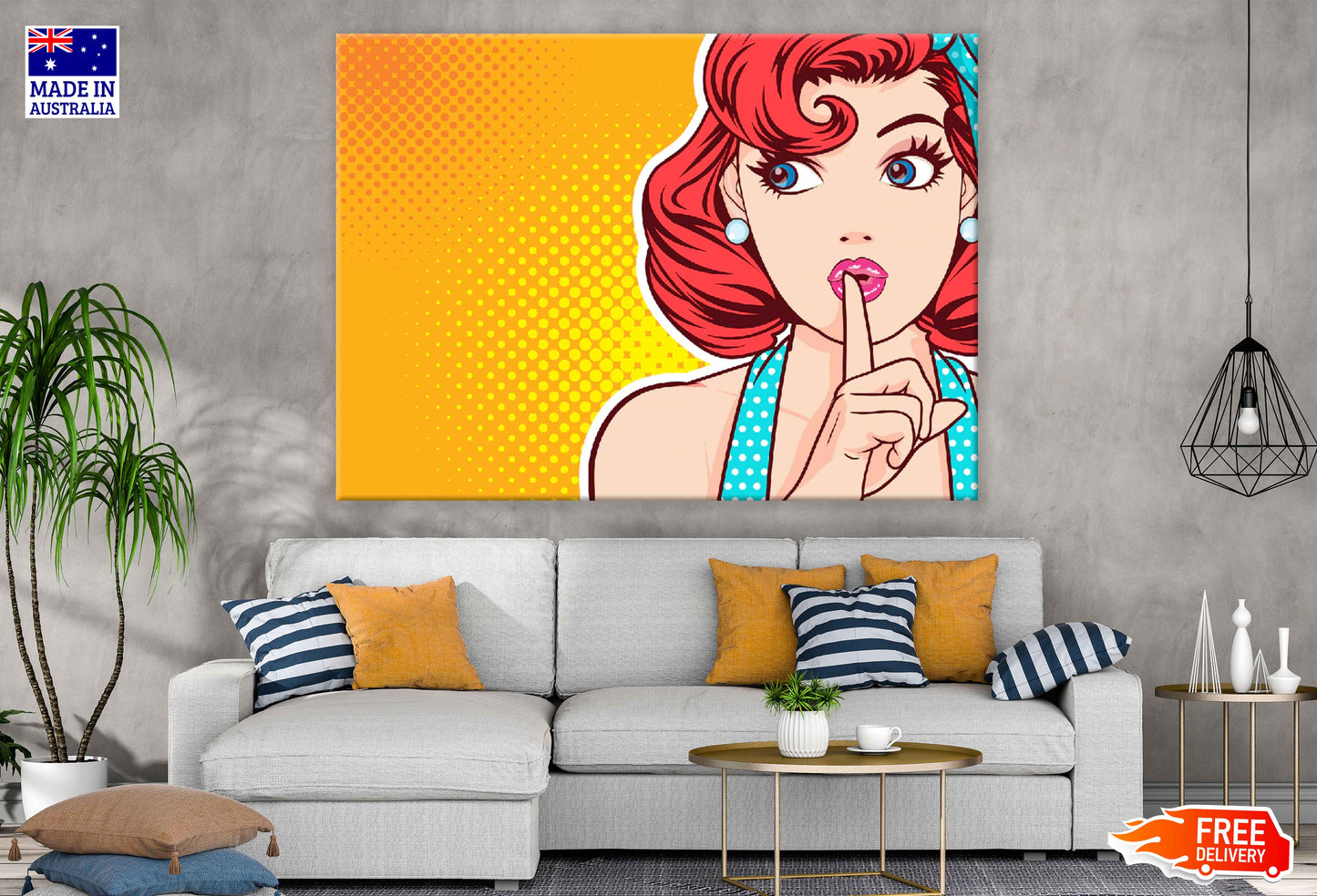 Girl Sign Silence Illustration Pop Arts & Comic Poster Print 100% Australian Made Stretched Canvas Ready to Hang - 2127