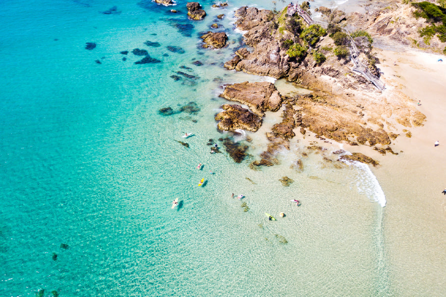 Sea & Rocks Aerial View Photograph Print 100% Australian Made Stretched Canvas Ready to Hang - 1395