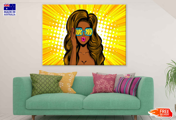 Girl with Sunglasses & WOW Quote Illustration Pop Arts & Comic Poster Print 100% Australian Made Stretched Canvas Ready to Hang - 2128