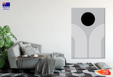 Black Circle & White Lines Design Print 100% Australian Made Stretched Canvas Ready to Hang - 1827