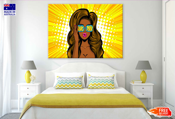 Girl with Sunglasses & WOW Quote Illustration Pop Arts & Comic Poster Print 100% Australian Made Stretched Canvas Ready to Hang - 2128