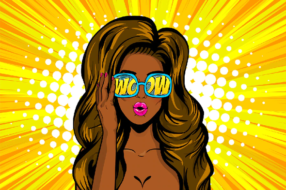 Girl with Sunglasses & WOW Quote Illustration Pop Arts & Comic Poster Print 100% Australian Made Stretched Canvas Ready to Hang - 2128