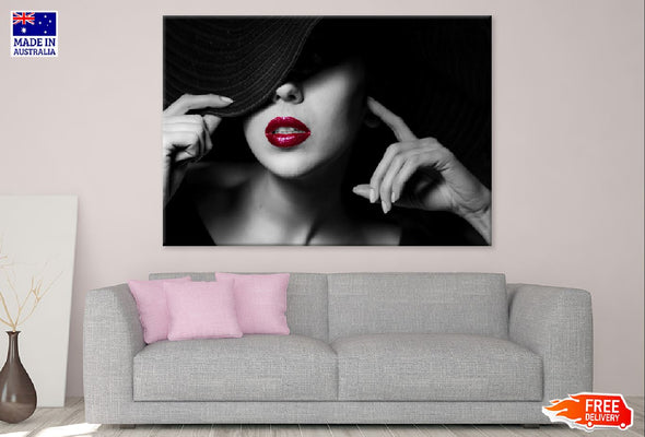 Stylish Girl with Red Lips B&W Print 100% Australian Made Stretched Canvas Ready to Hang - 1332